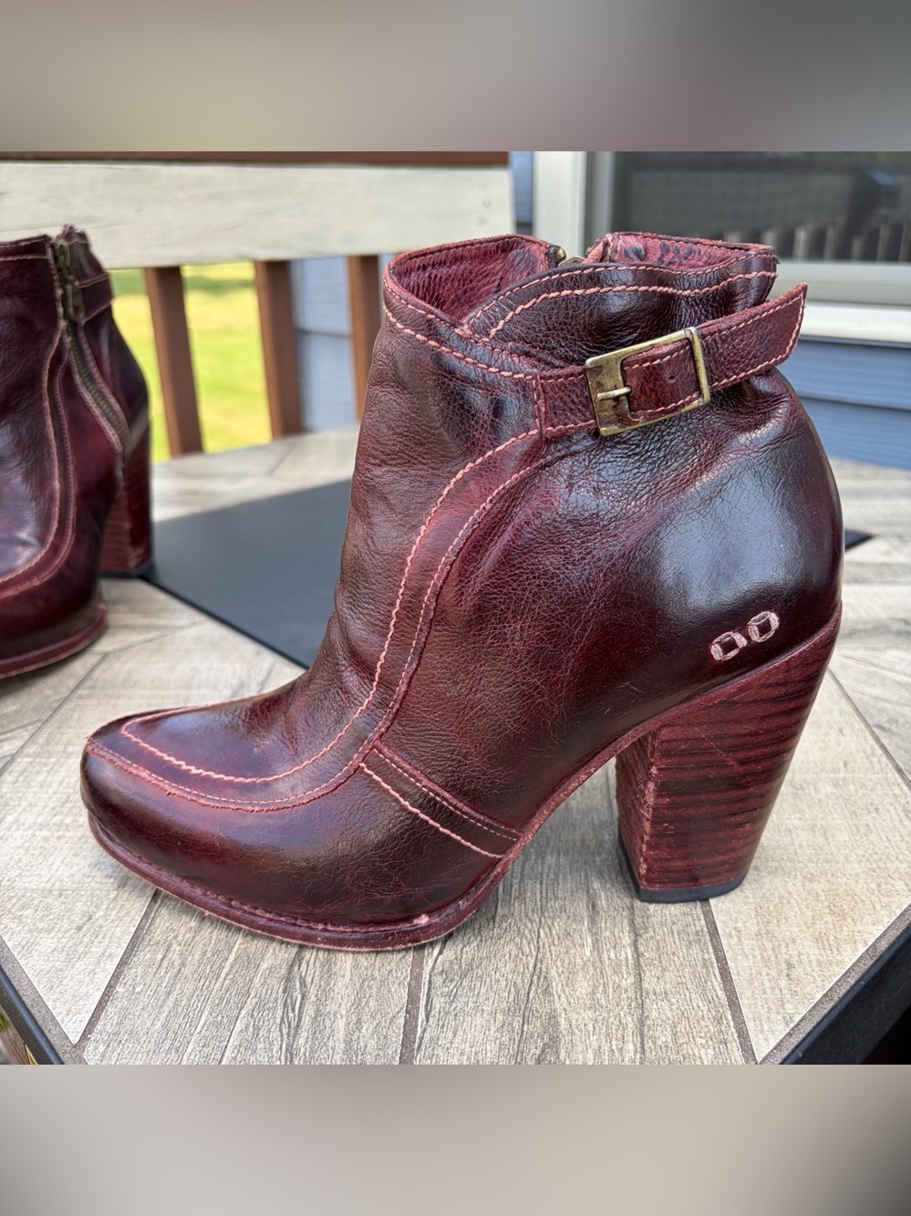 BED STU Isla Burgundy Leather Ankle Boots Women Sz 9.5 Heeled Buckle Cobbler - Picture 4 of 16